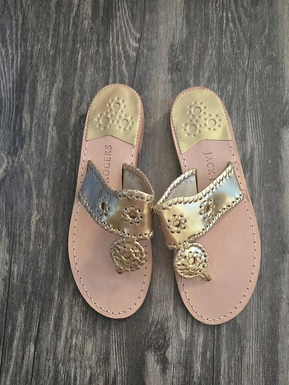 Jack Rogers Original Jacks Sandal Brown & Gold Flat Sandals